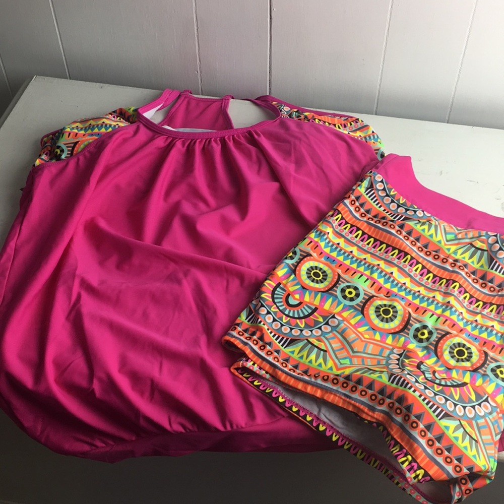 Padded-bra colorful tankini bathing suit